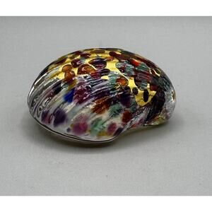 Robert Held Seashell Paperweight Confetti Rainbow & Gold Signed Canada Vintage